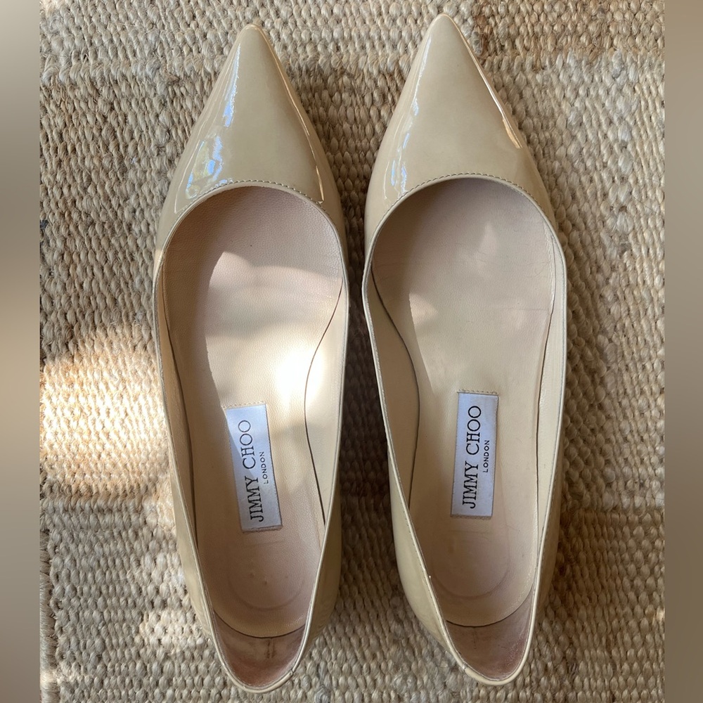 Jimmy Choo Nude Patent Leather Ballet Flats